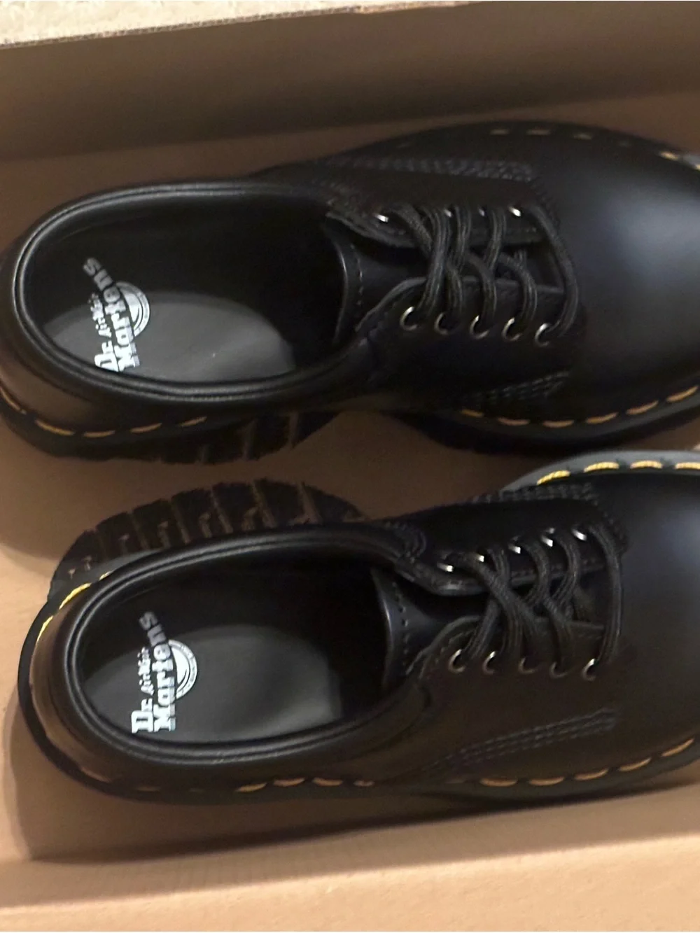 Classic Black Lace-Up platform Shoes with Yellow Stitch Detail